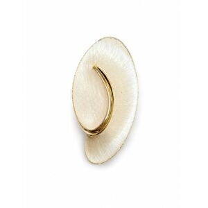 JJ Signed Vintage Mother of Pearl Brooch Gold Tone Modernist Abstract Pin Shell